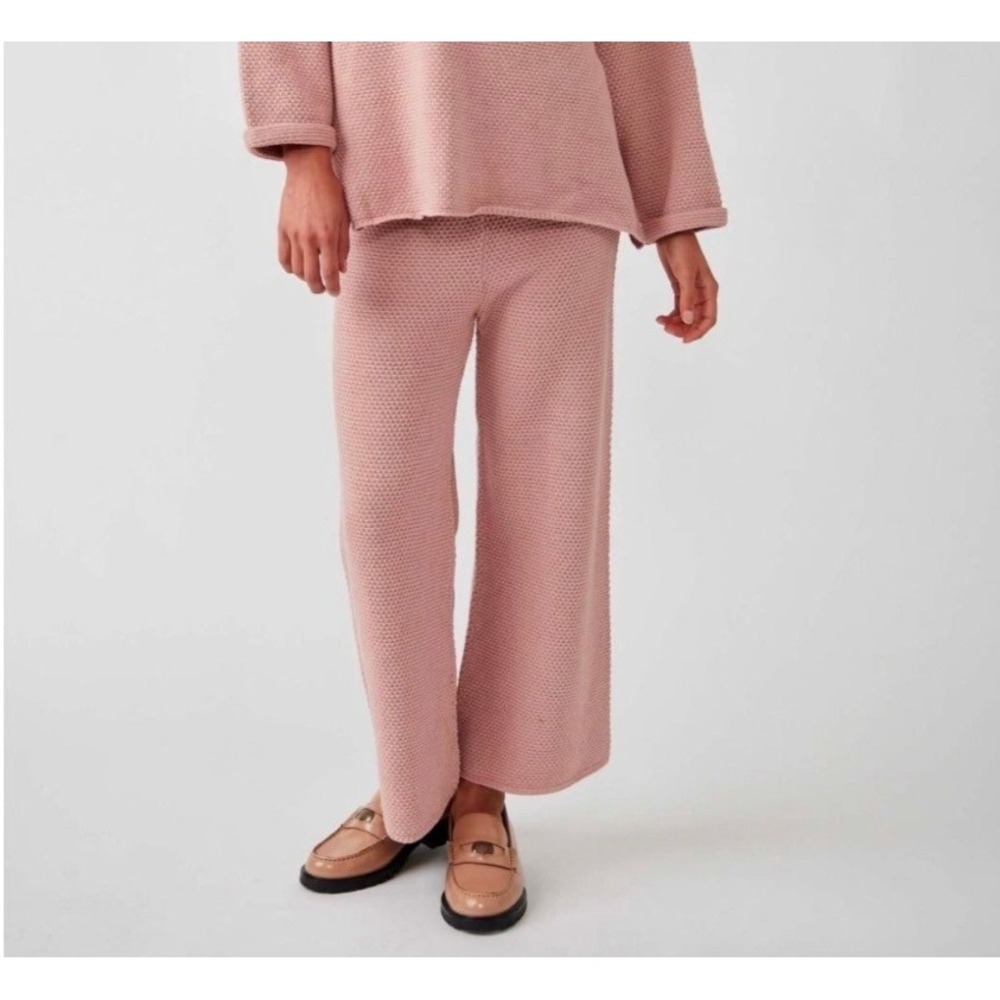 Free People FP Beach Hailee Sweater Pants Pink Wide Leg Cotton Knit Large OB108